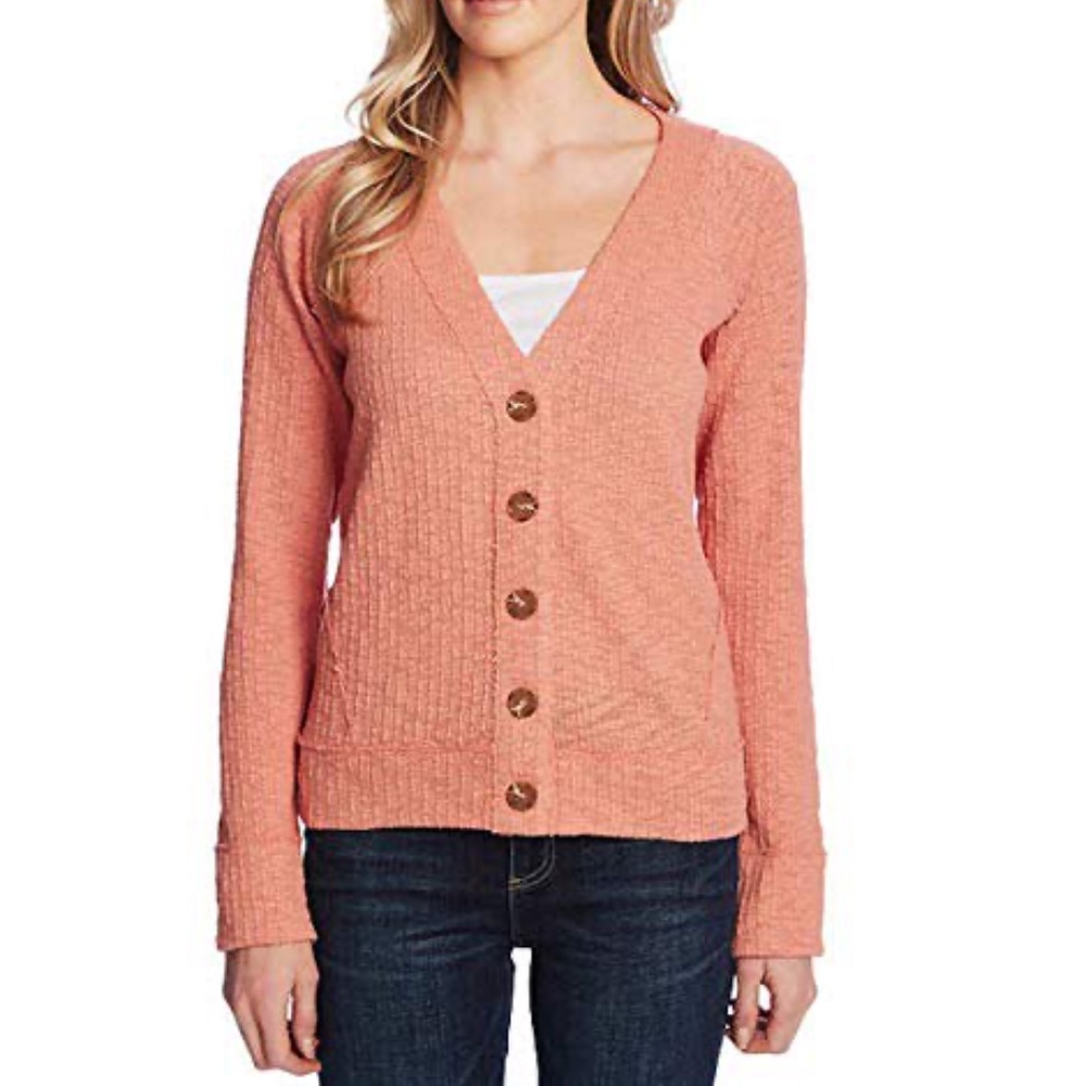 Two by VC | Textured Knit Button Front Boxy Slouchy Oversized Cardigan Sweater